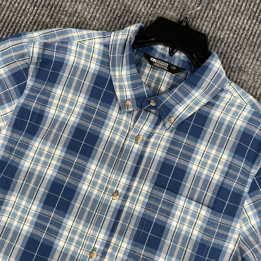 Outdoor Research Shirt Mens Large Blue Plaid Short Sleeve Button Down New